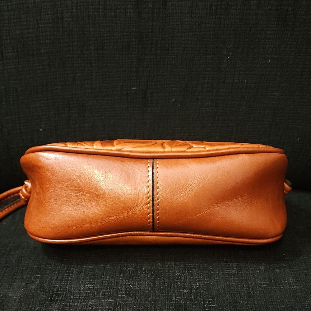 Patricia Nash Bacoli Rose Tooled Small Brown Leather Crossbody Bag - Picture 6 of 8